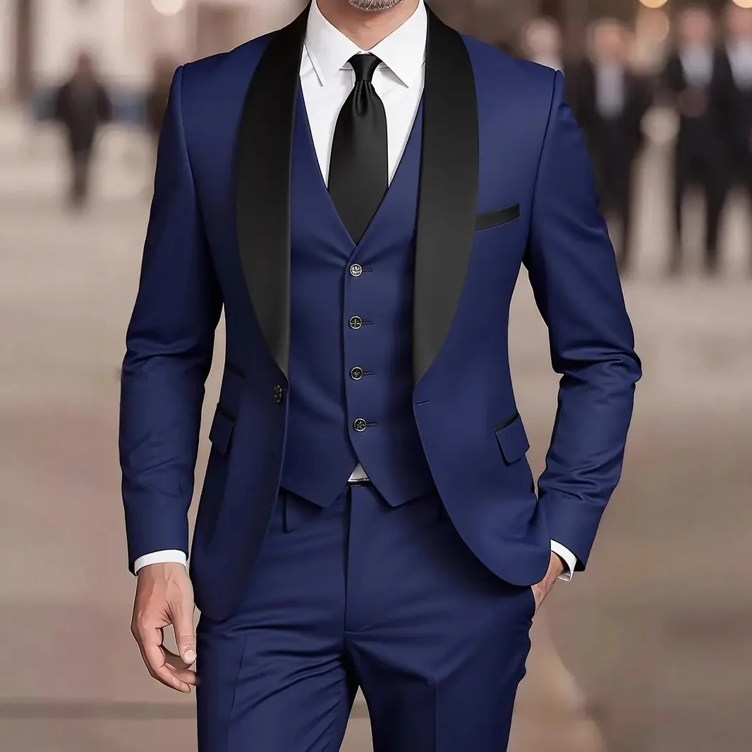 Costume 3 pièces homme Y2605 – Veste col châle + Gilet + Pantalon | Mariage & Business