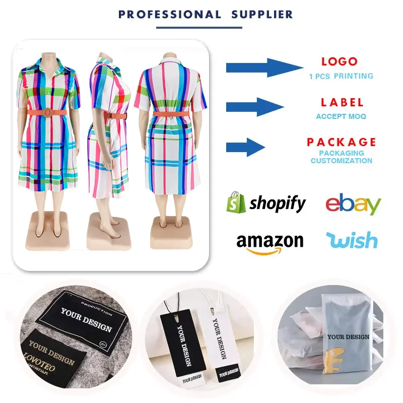 Robe chemise à carreaux femme grande taille - Manches courtes, ceinture, style bureau décontracté