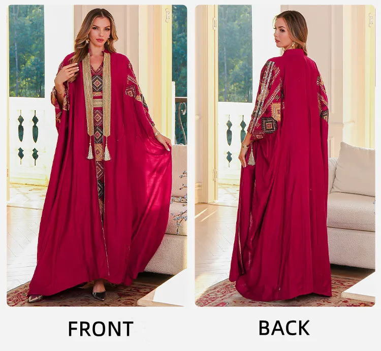 Ensemble Abaya Kaftan Brodé 2 Pièces SMT093 – Robe Islamique Luxe Femme
