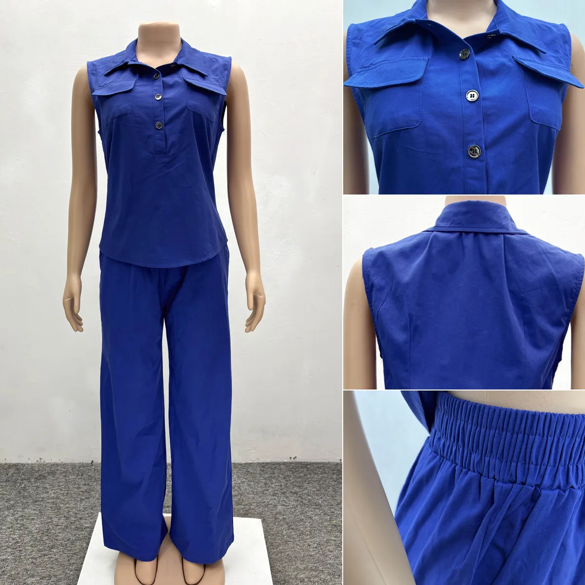 Ensemble 2 pièces femme – Chemise sans manches & Pantalon large | Style décontracté