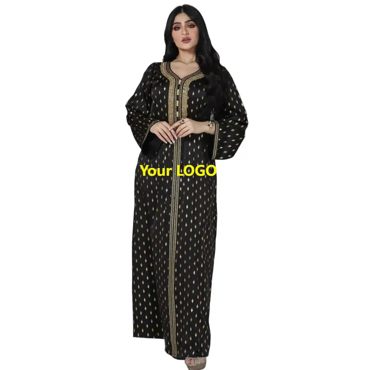 Abaya Ouverte MQ274 Longue Noire | Dentelle & Patchwork | Vêtement Islamique avec Voile