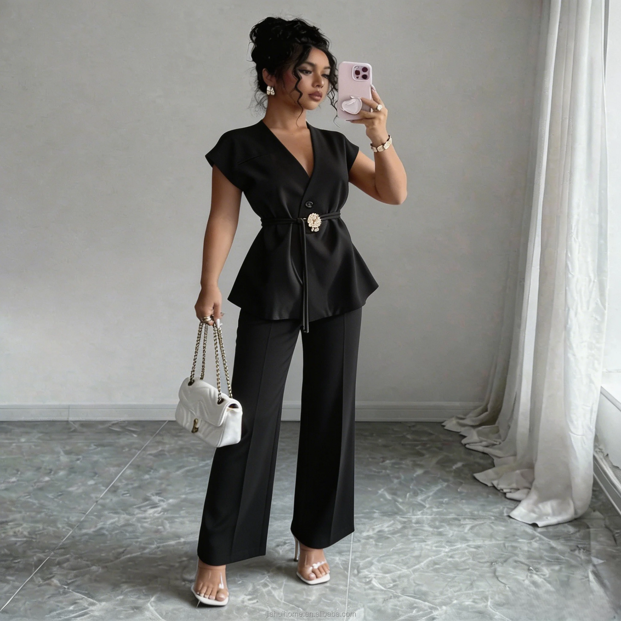 Ensemble Tailleur Pantalon Taille Haute + Débardeur Femme – Style Bureau Chic Été | Marque Lottia