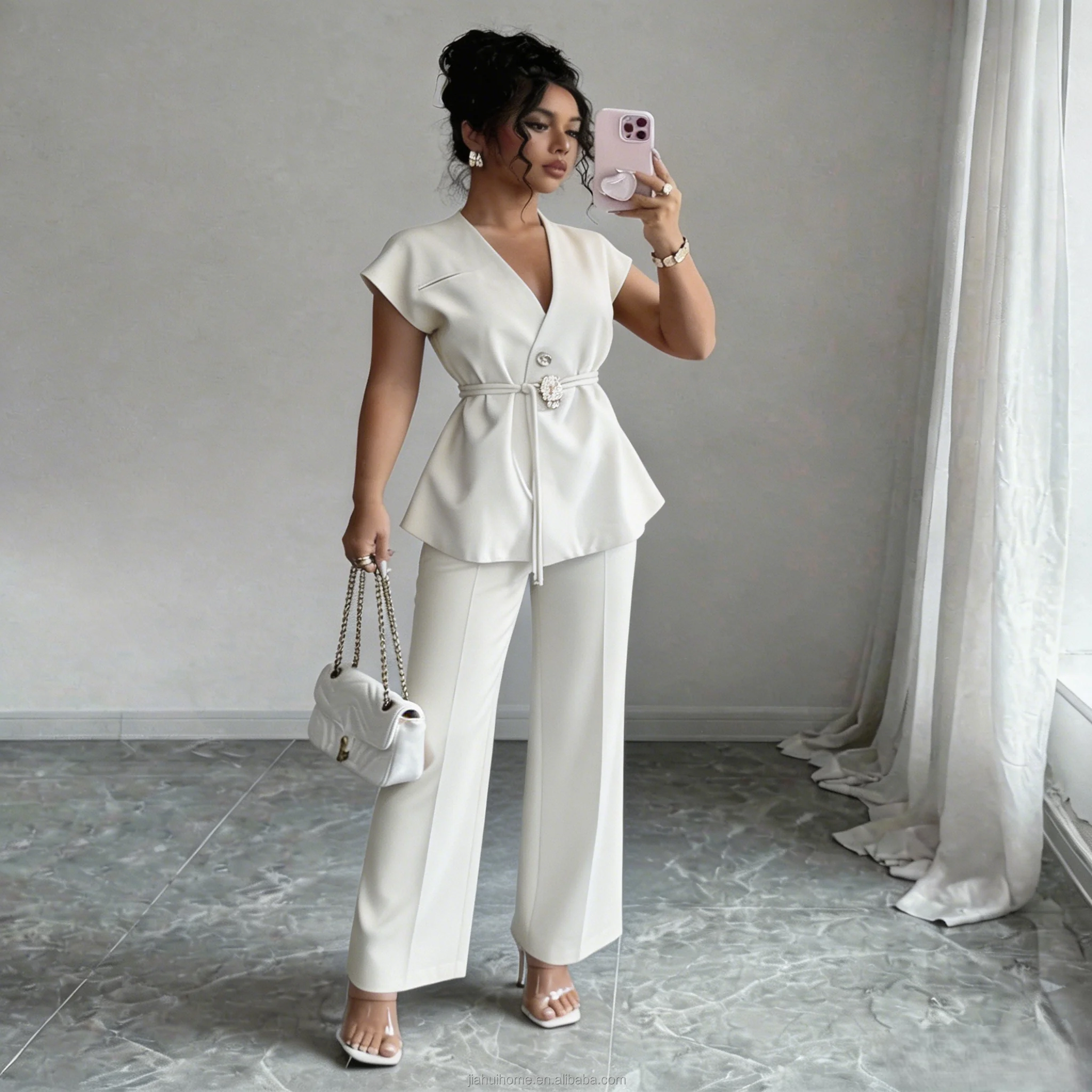 Ensemble Tailleur Pantalon Taille Haute + Débardeur Femme – Style Bureau Chic Été | Marque Lottia