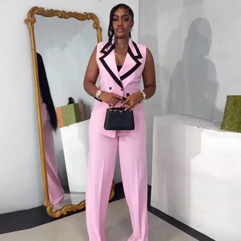 Ensemble 2 Pièces Femme Gilet + Pantalon Color Block – Tenue Bureau Chic Africaine