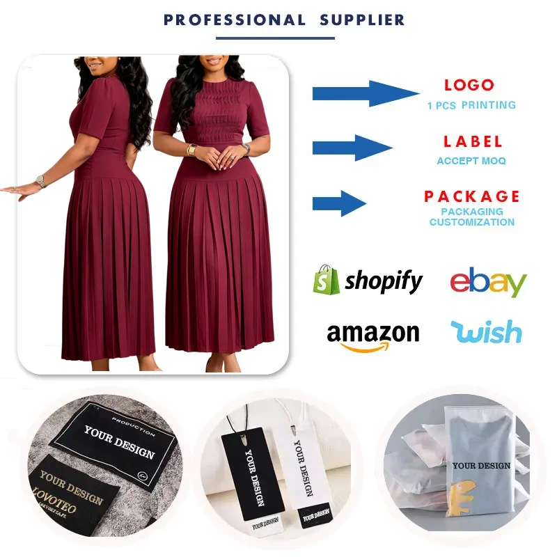 Robe Maxi Élégante Col Rond Manches Courtes Plissée – Bureau & Casual