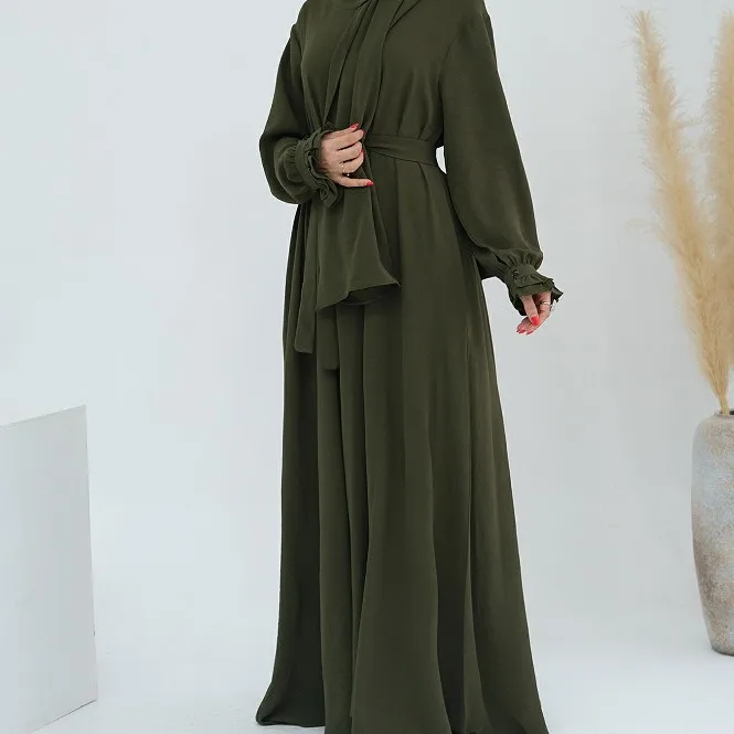 Ensemble Abaya 3 Pièces Dubai Luxe avec Hijab, Ceinture et Poches – Robe Longue Modeste