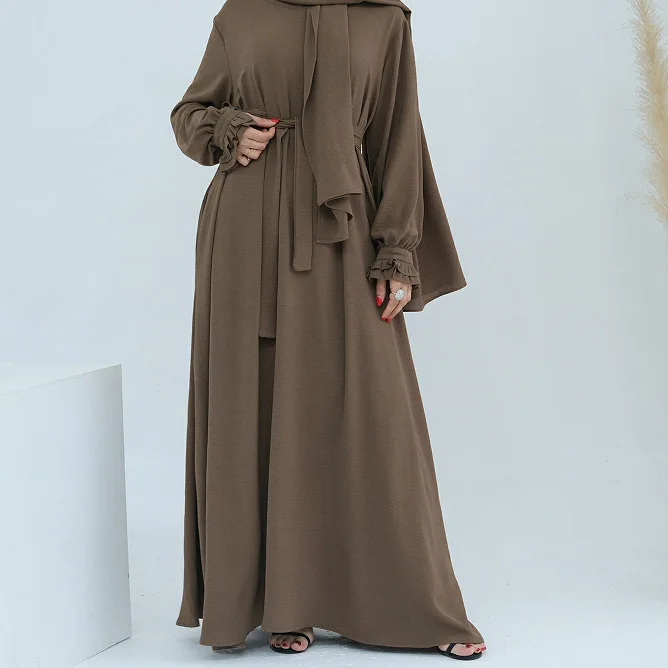Ensemble Abaya 3 Pièces Dubai Luxe avec Hijab, Ceinture et Poches – Robe Longue Modeste