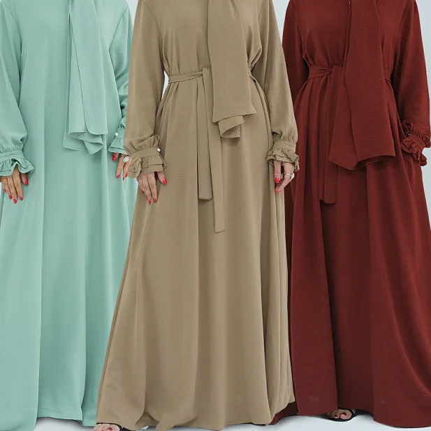 Ensemble Abaya 3 Pièces Dubai Luxe avec Hijab, Ceinture et Poches – Robe Longue Modeste