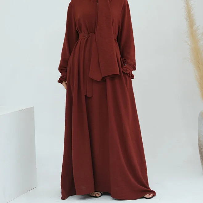 Ensemble Abaya 3 Pièces Dubai Luxe avec Hijab, Ceinture et Poches – Robe Longue Modeste