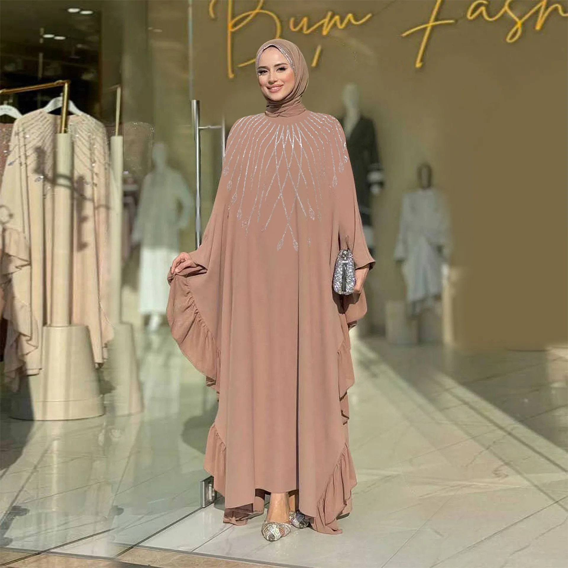 Abaya Dubai Luxe Strass Kaftan Robe de Soirée Longue Femme Élégante