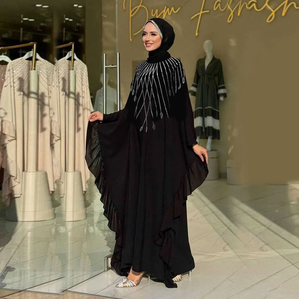 Abaya Dubai Luxe Strass Kaftan Robe de Soirée Longue Femme Élégante