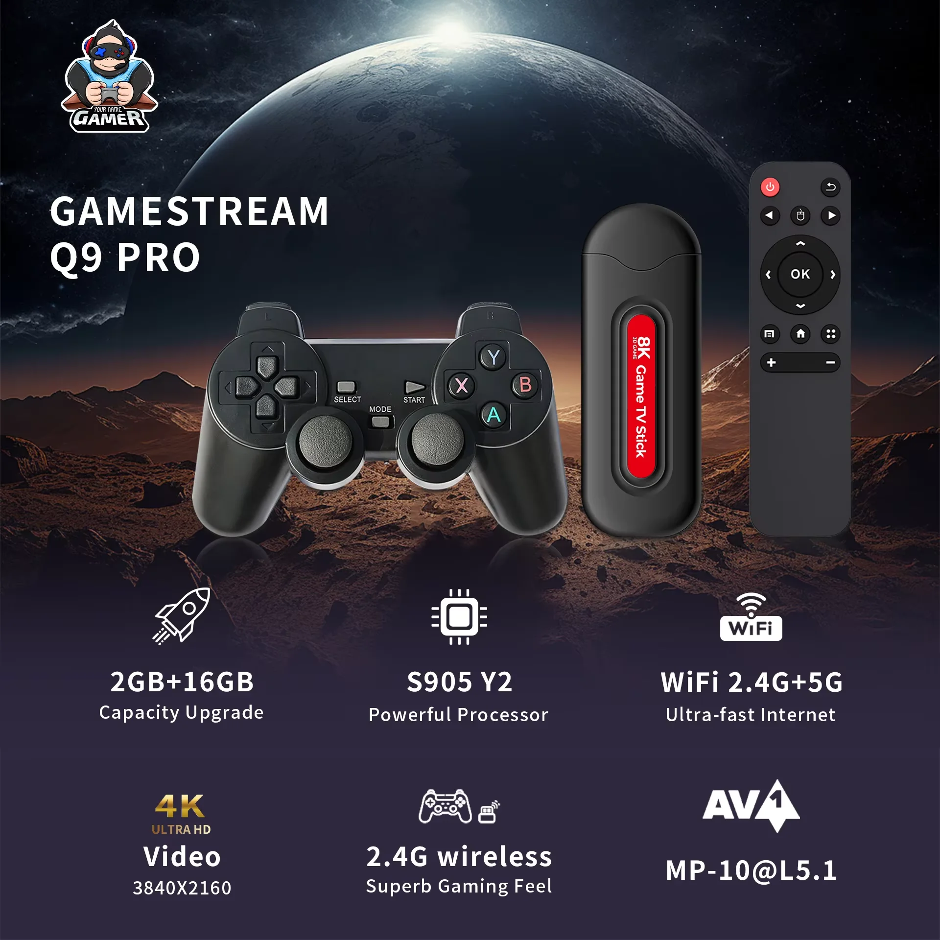 Console de Jeux Rétro Q9 Pro 4K | 16GB | 15000+ Jeux | 2 Manettes Sans Fil | Compatible TV