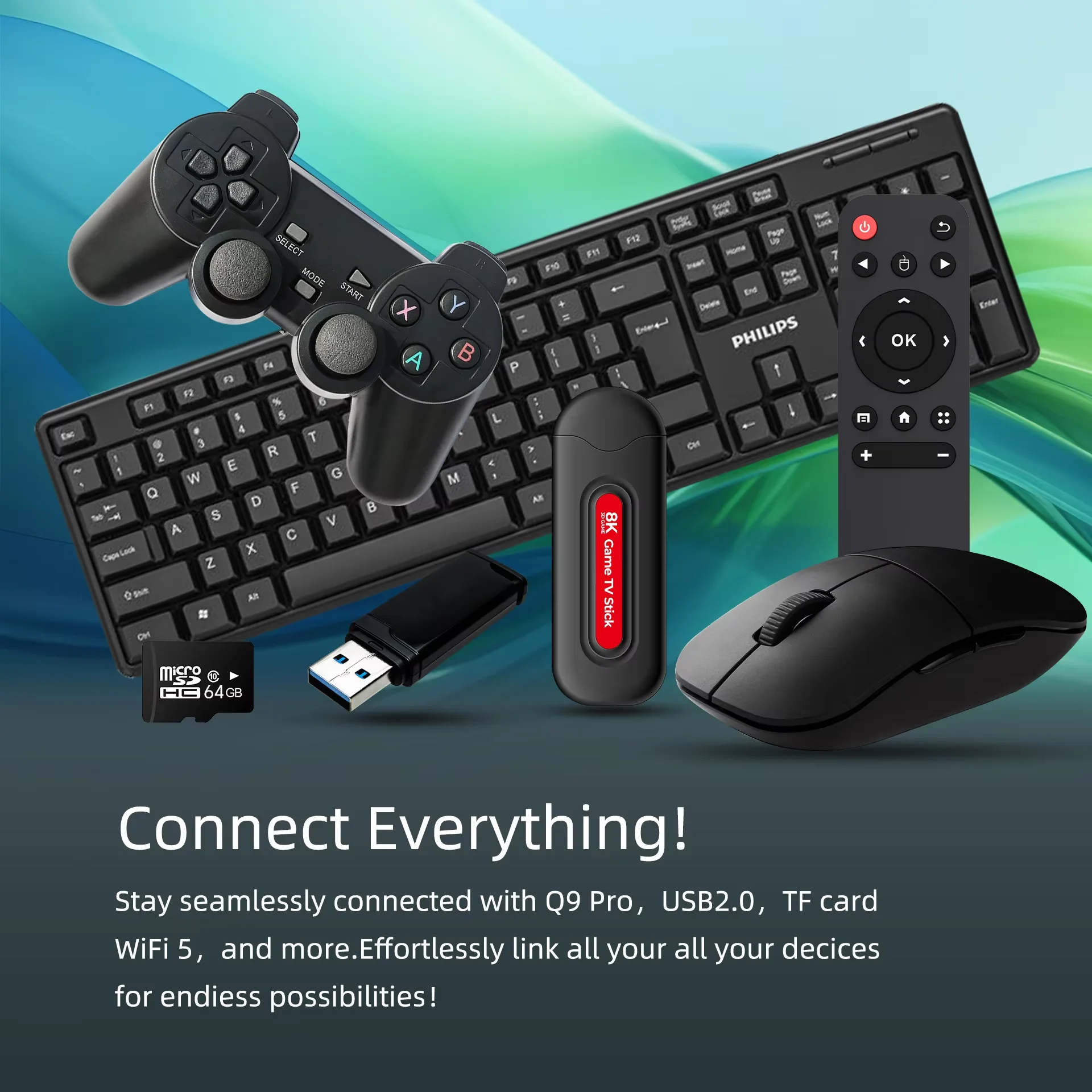 Console de Jeux Rétro Q9 Pro 4K – 15000+ Jeux, 2 Manettes Sans Fil, Plug & Play TV