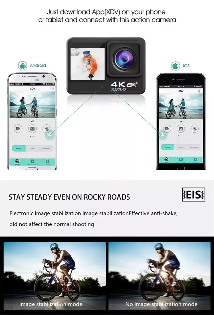 Caméra de Sport 4K WiFi Étanche – Écran 2" IPS, Grand Angle 120°, Télécommande 2.4GHz