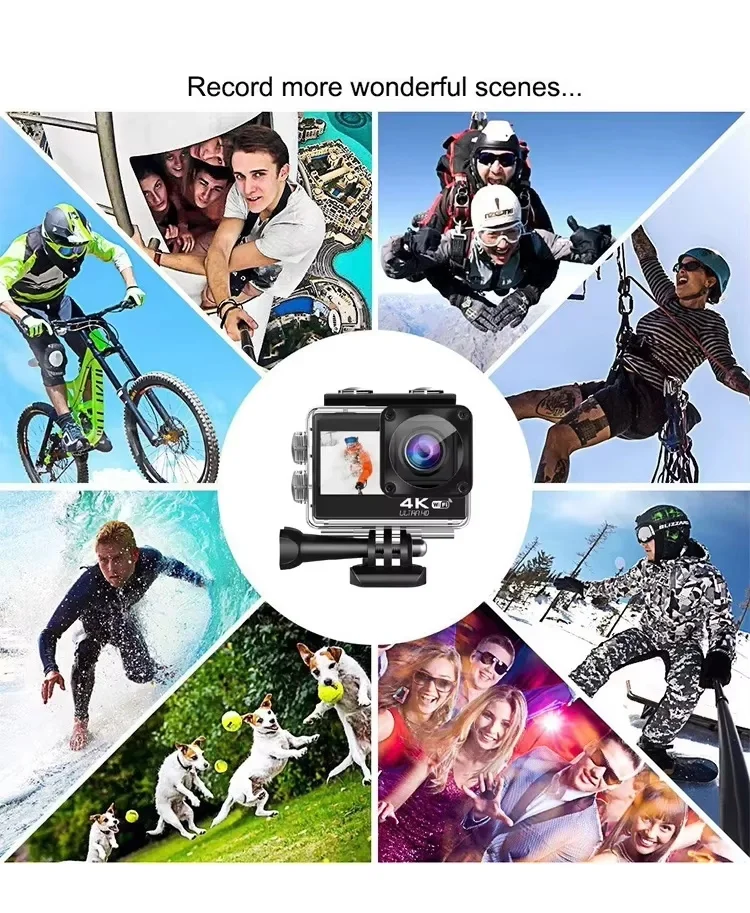 Caméra Sport 4K WiFi Double Écran Étanche IP67 | Grand Angle 120° Télécommande 2.4GHz