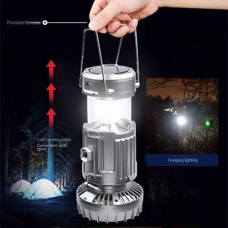 Lanterne LED Solaire Pliable avec Ventilateur – Rechargeable USB, Imperméable, Idéale Camping