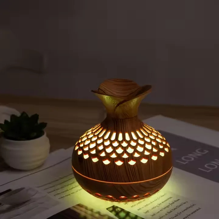 Humidificateur Ultrasonique USB Mini Diffuseur d'Arômes 7 Couleurs LED Grain de Bois 500ml