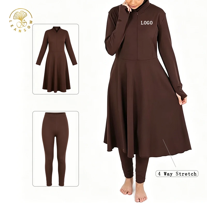 Burkini Femme 2 Pièces Manches Longues Anti-UV UPF50+ Séchage Rapide – Couleur Unie