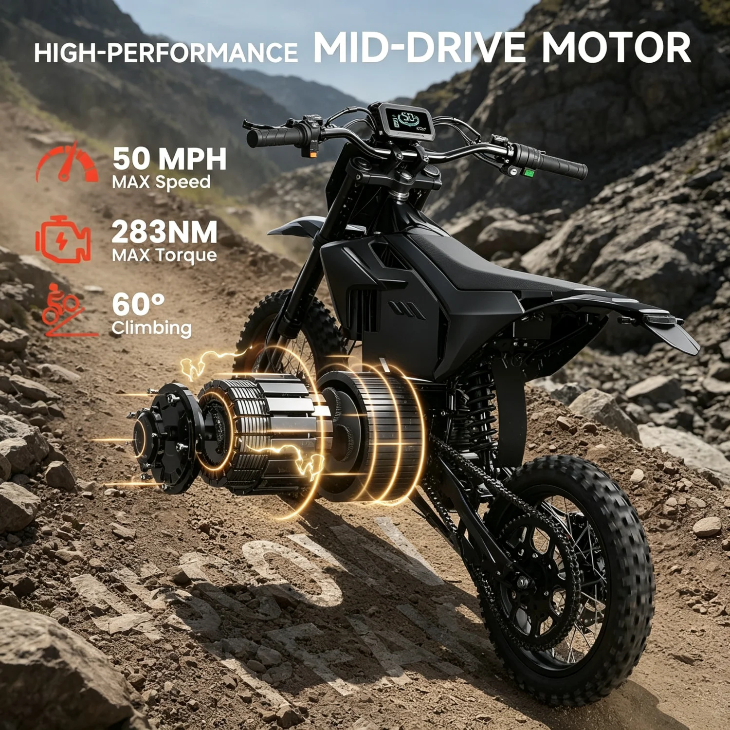 X1 Spark L – Moto Électrique Tout-Terrain 4500W 60V | Freins Hydrauliques | IPX6 | Fat Tires
