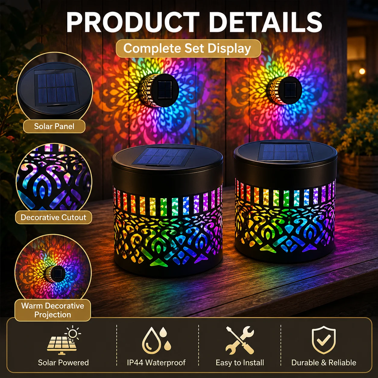Lampe Solaire Décorative Art Déco 360° | Inox IP44 | Dégradé Coloré | Jardin