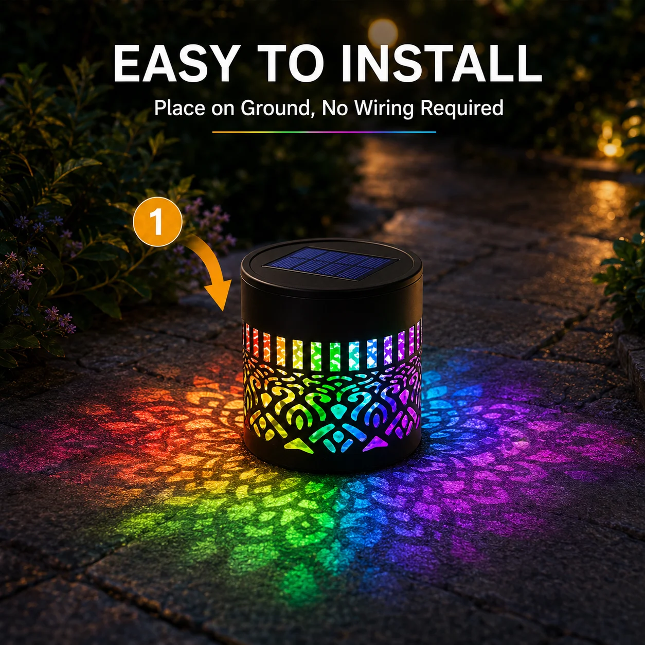 Lampe Solaire Décorative Art Déco 360° | Inox IP44 | Dégradé Coloré | Jardin