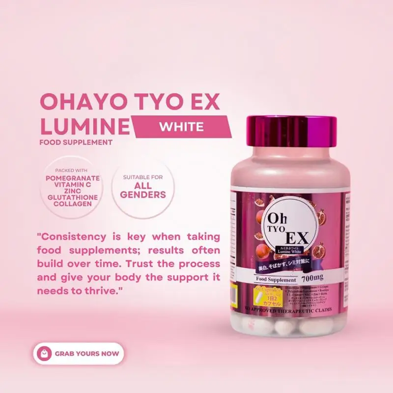 TYO EX Lumine White 700mg – Capsules Éclaircissantes Glutathion Grenade Collagène 60 Caps