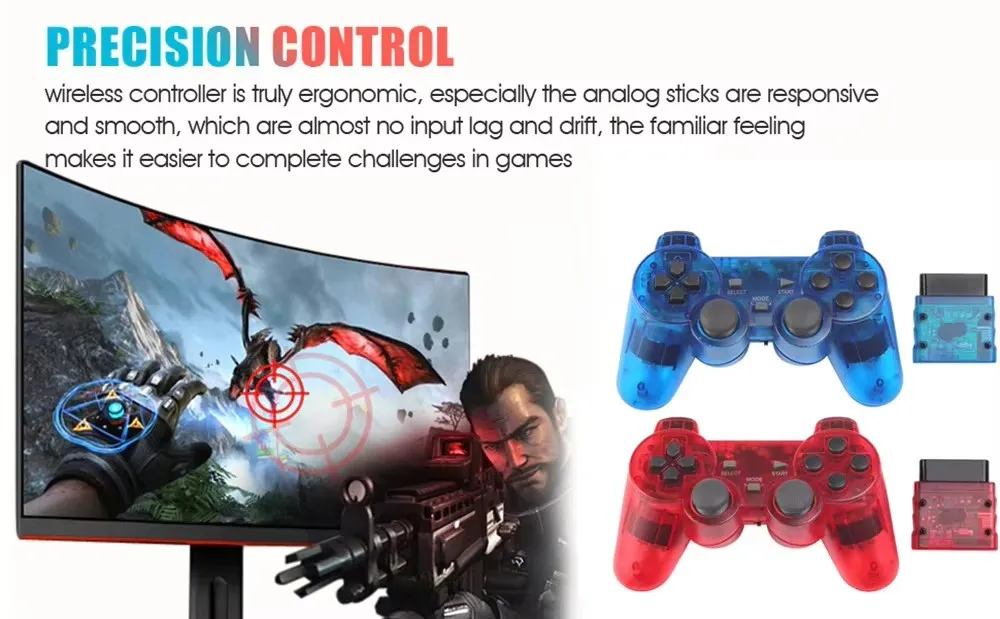 Manette PS2 Sans Fil Transparente XMT – Vibration & Récepteur 2.4GHz
