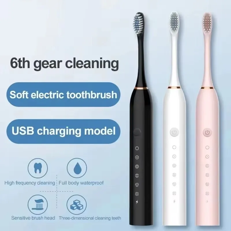 Brosse à Dents Électrique X3 Rechargeable 5 Modes Sonic – 4 Têtes Douces Incluses