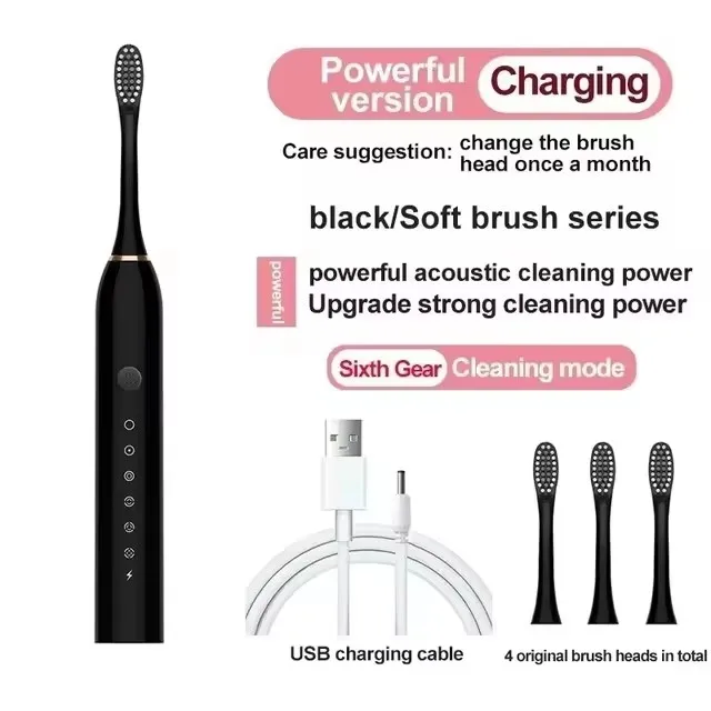 Brosse à Dents Électrique X3 Rechargeable 5 Modes Sonic – 4 Têtes Douces Incluses