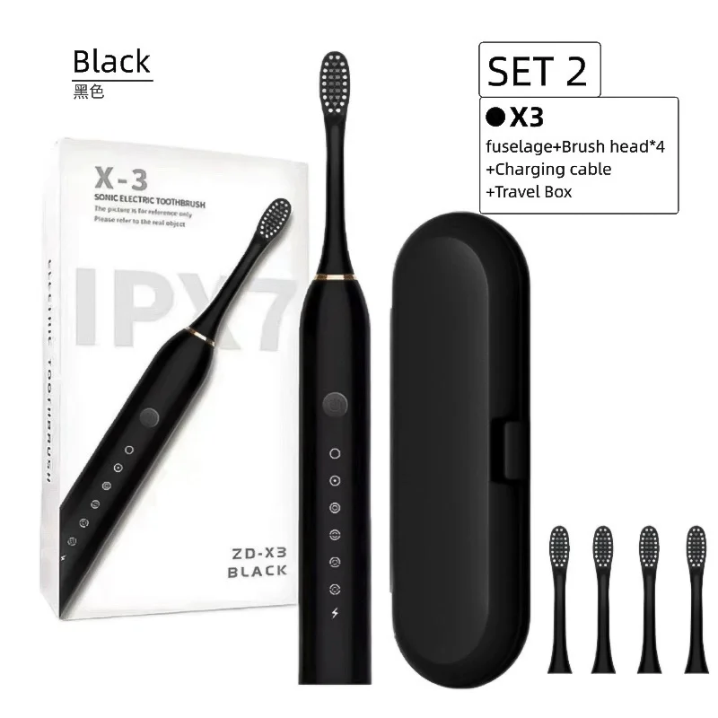 Brosse à Dents Électrique X3 Sonic Rechargeable – 4 Têtes, 5 Modes, IPX7
