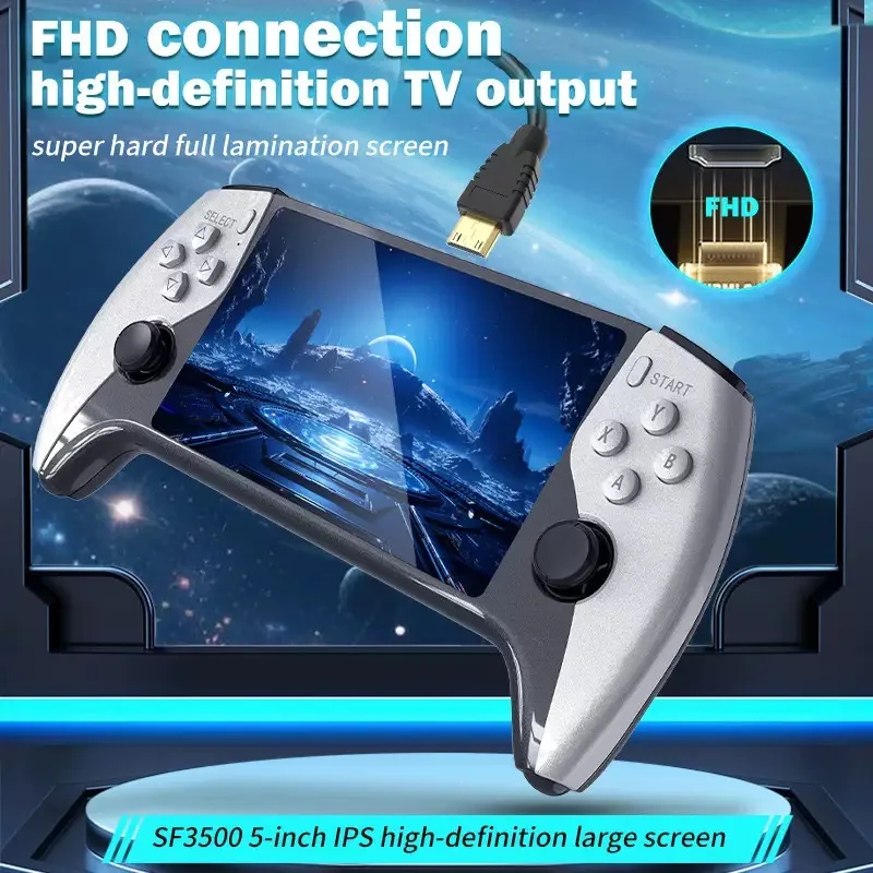 Console de Jeu Portable SF3500 5" HD – 20 000 Jeux Intégrés, 64GB, Wi-Fi, Sortie TV