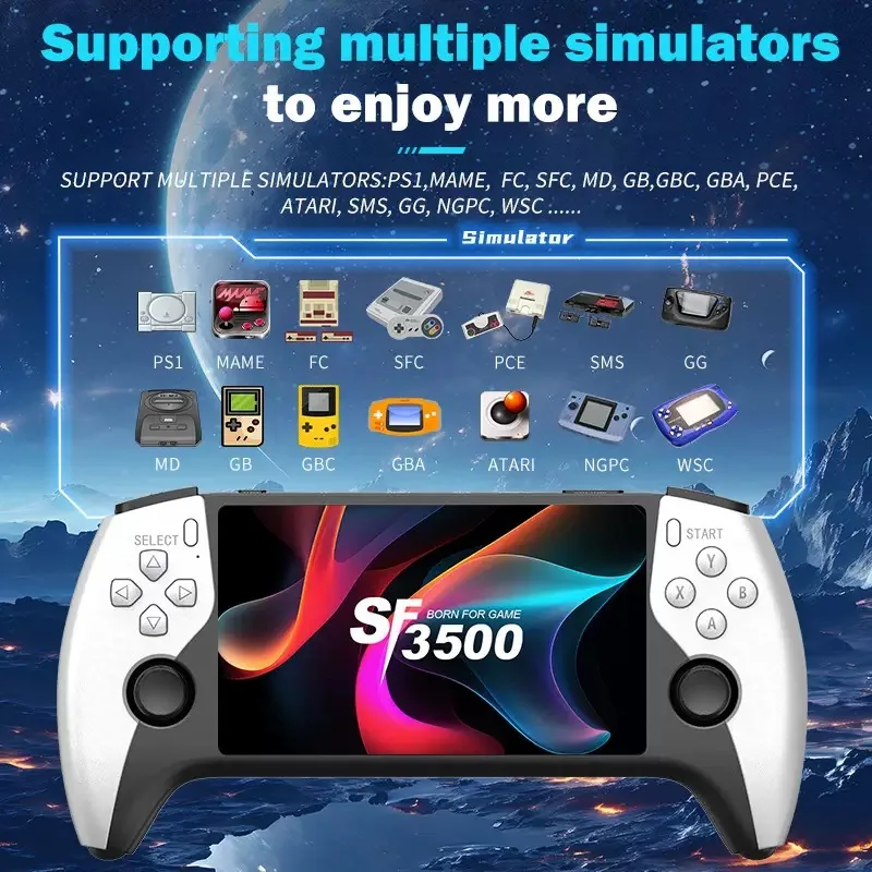 Console de Jeu Portable SF3500 5" HD – 20 000 Jeux Intégrés, 64GB, Wi-Fi, Sortie TV