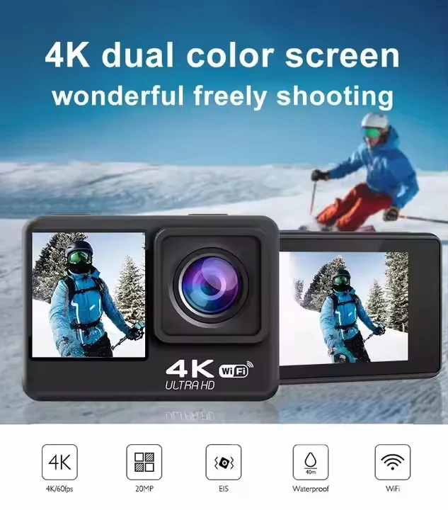 Caméra de Sport 4K WiFi Double Écran 2" Étanche – Grand Angle 180°