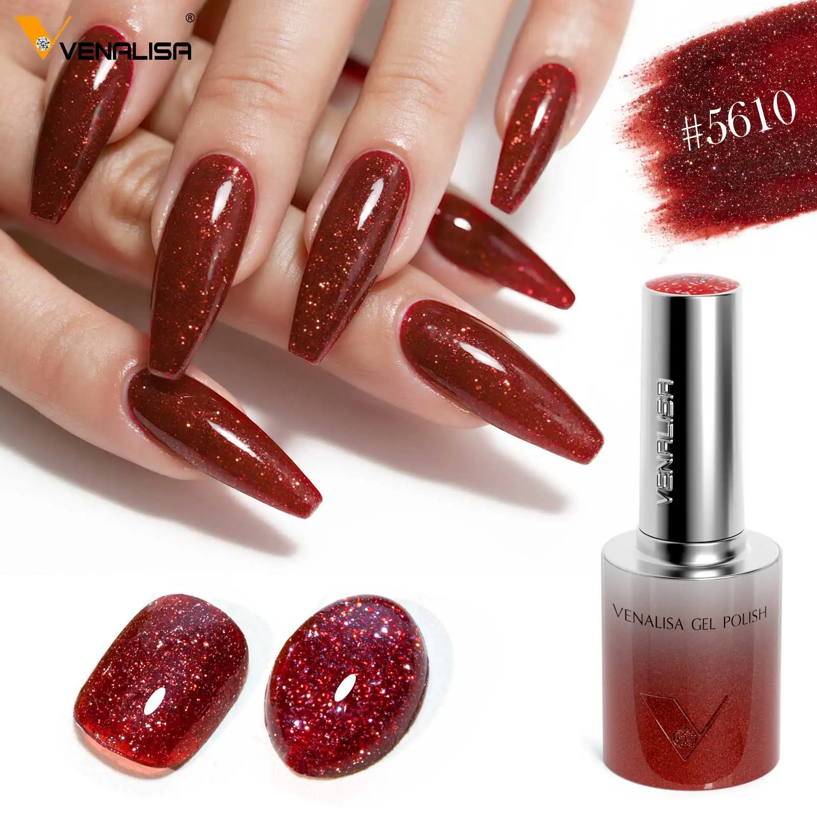 VENALISA Kit 60 Vernis Gel UV Paillettes Œil de Chat – Sans HEMA, Longue Tenue 10ml