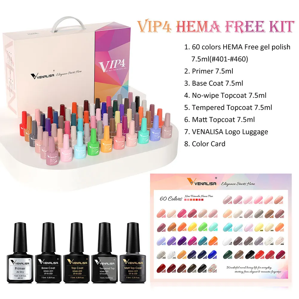 Kit Complet Vernis Gel UV Venalisa VIP4 - 60 Couleurs Hema Free | Label Privé