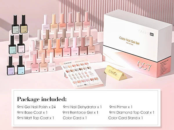 CANNI Kit 24 Couleurs Gel Polish Semi-Permanent HEMA FREE – 30 Flacons 9ml UV/LED