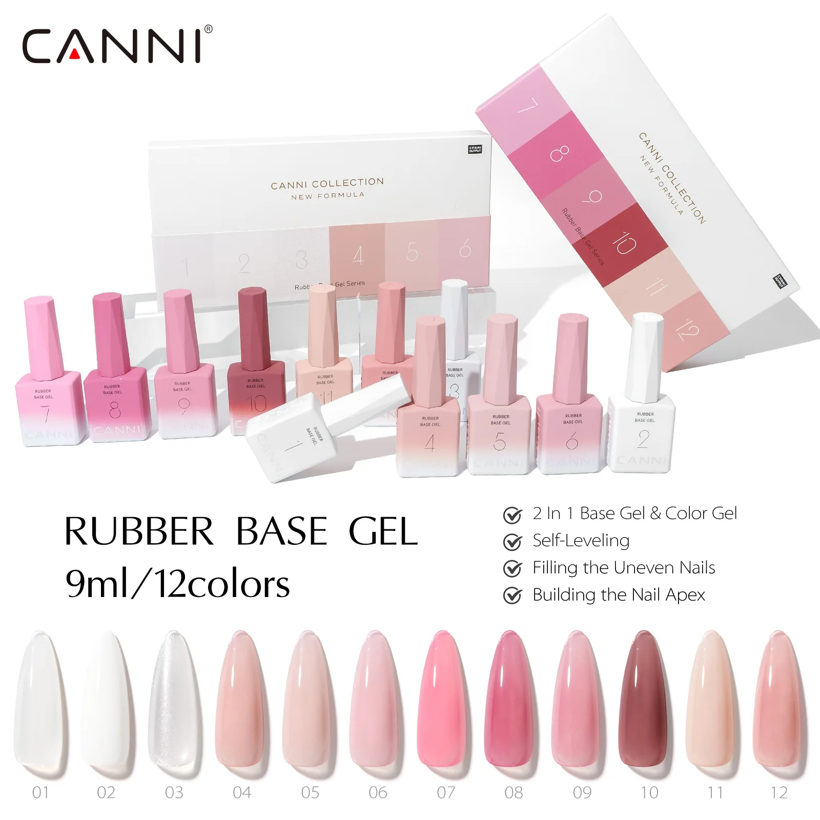 CANNI Base Coat Gel Semi-Transparent 9ml – Vernis UV/LED Longue Durée Nude French