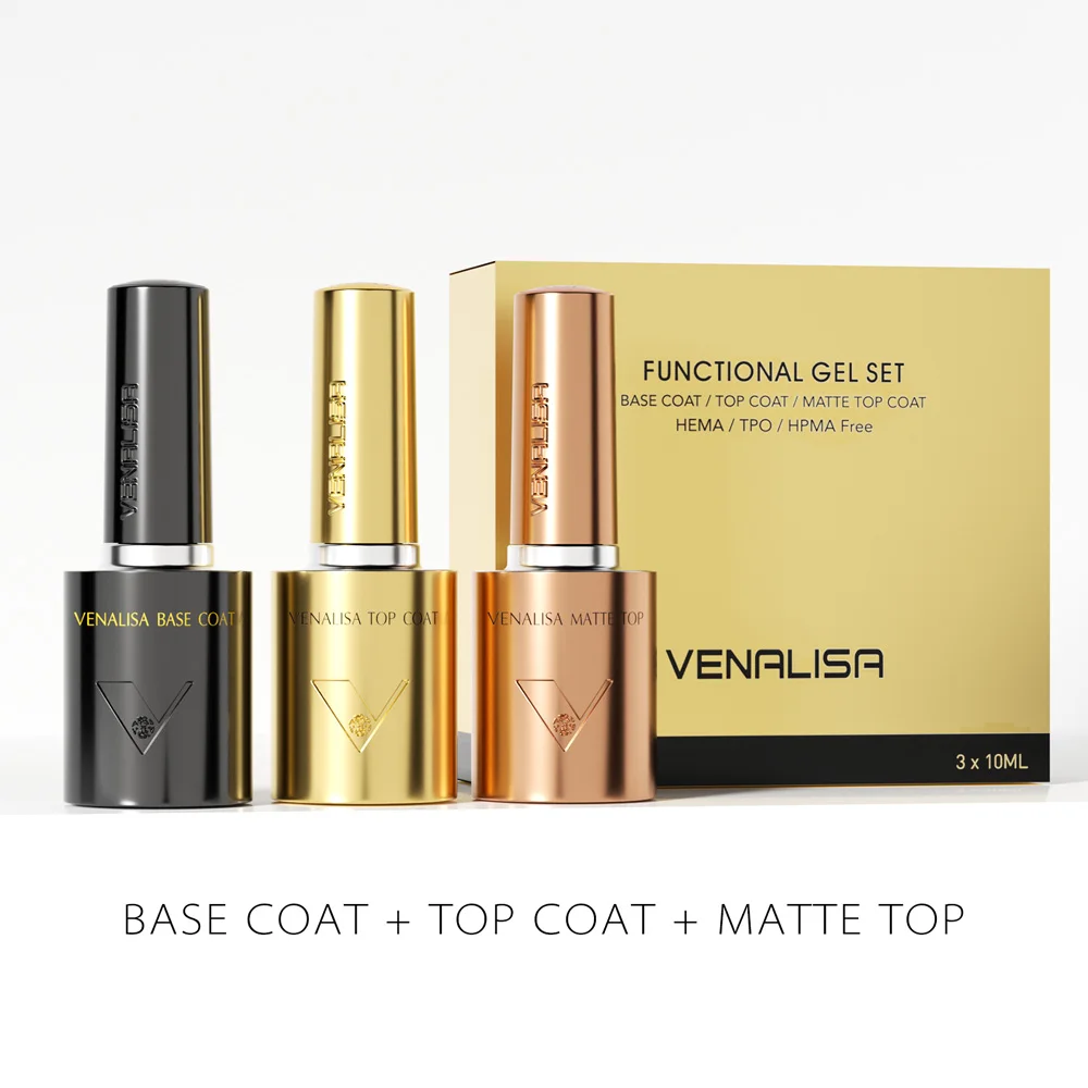 VENALISA Kit Gel UV Ongles Base Coat + Top Coat + Matte Top Coat 10ml