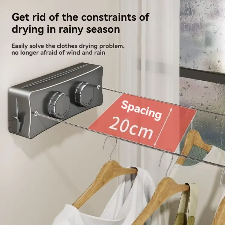 Étendoir Mural Rétractable Inox Double Corde 5,1m – Intérieur & Extérieur