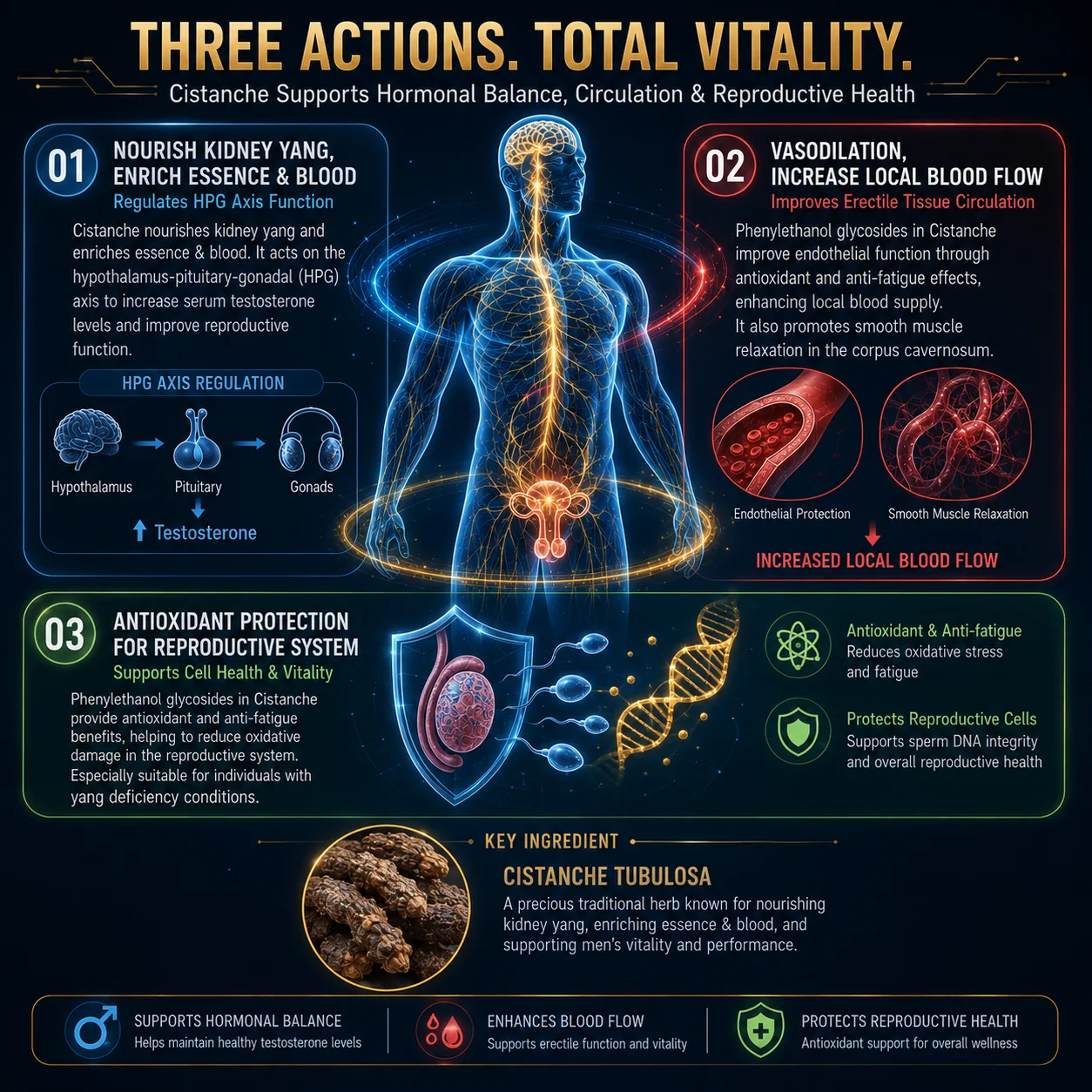 Complément Vitalité Masculine Cistanche Qidan – Énergie & Immunité | 60 Pilules