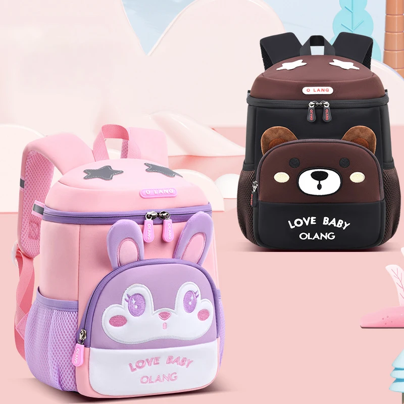 Sac à Dos Maternelle Néoprène Imperméable Enfant – Motif Ours & Lapin Cartoon