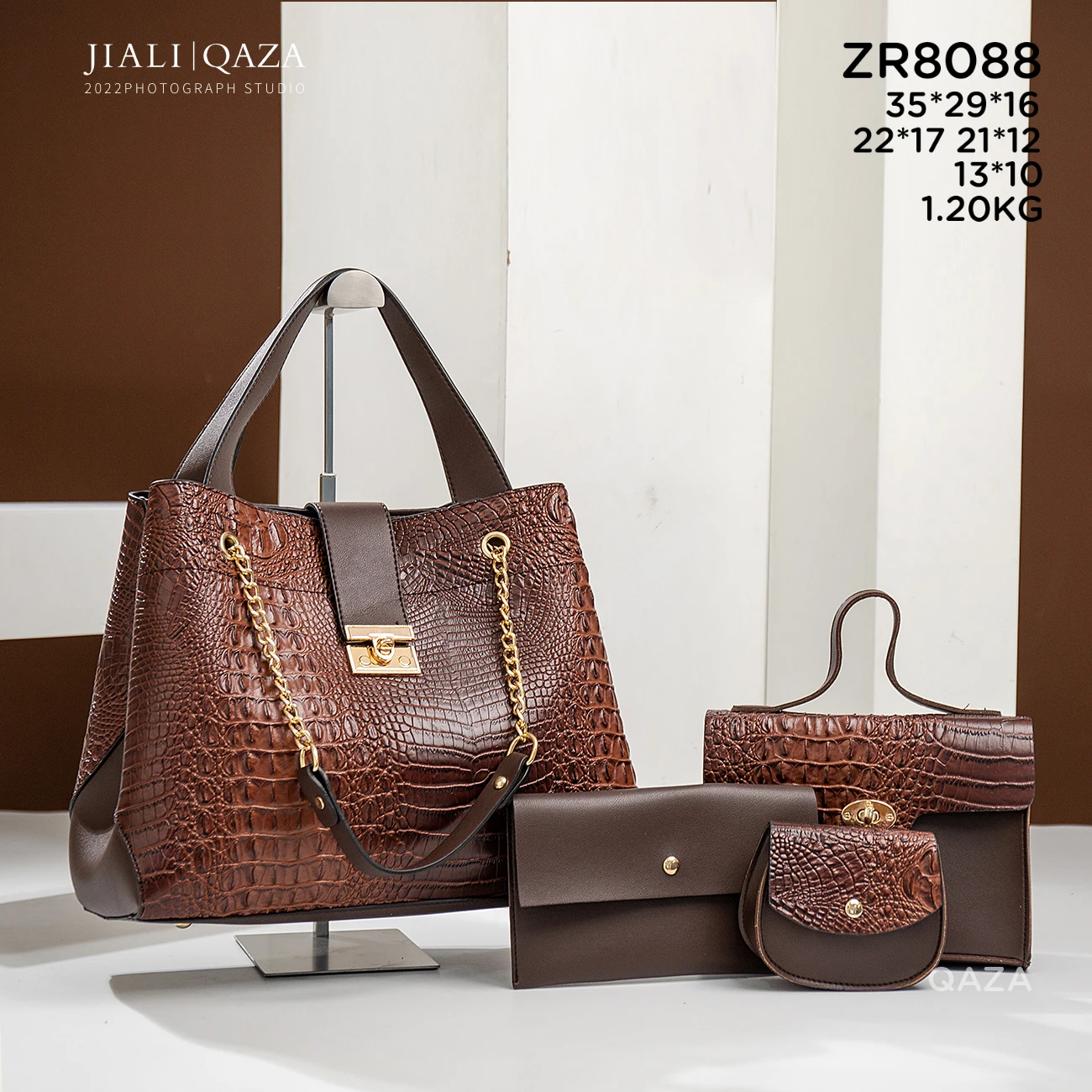 Sac à main femme 4 en 1 motif crocodile QAZA – Grande capacité, cuir PU tendance 2024