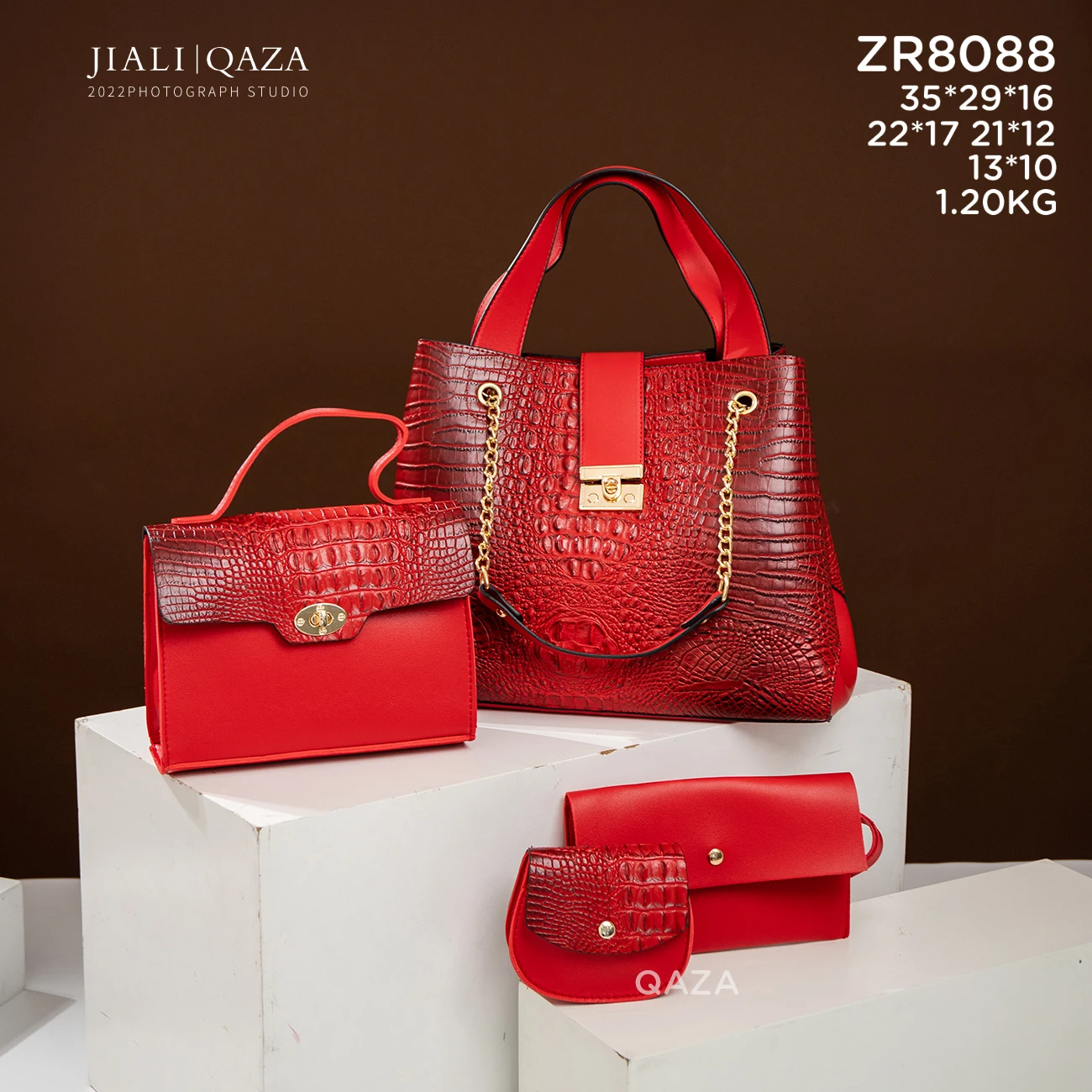Sac à main femme 4 en 1 motif crocodile QAZA – Grande capacité, cuir PU tendance 2024