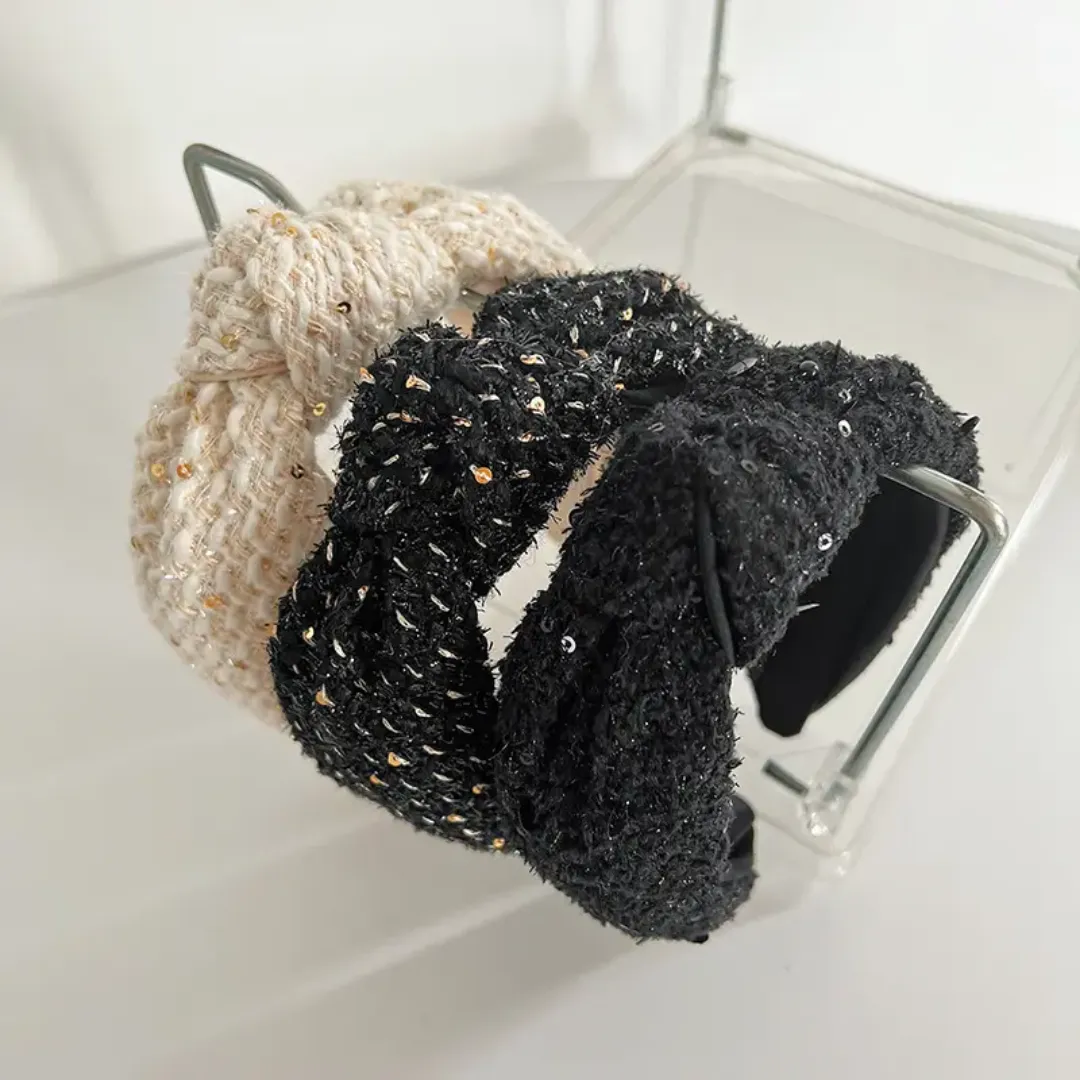 Bandeau Femme Tissé avec Strass – Nœud Large Élégant et Pailleté