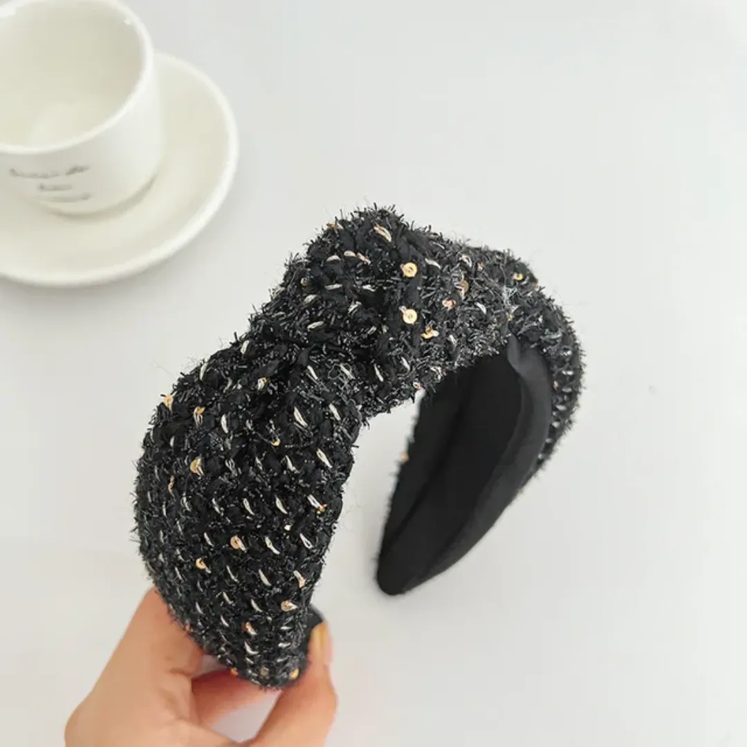 Bandeau Femme Tissé avec Strass – Nœud Large Élégant et Pailleté