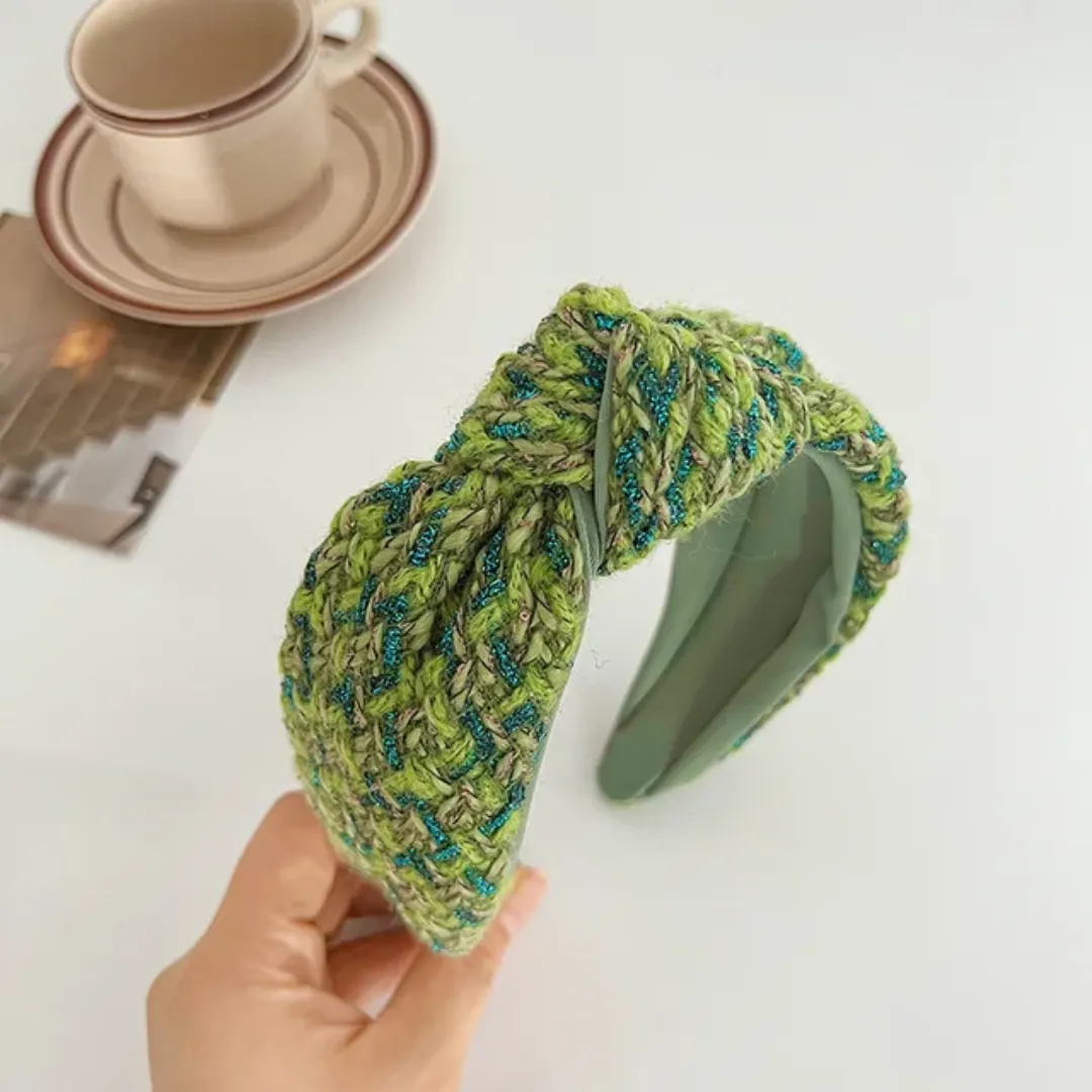 Bandeau Femme Tissé avec Strass – Nœud Large Élégant et Pailleté
