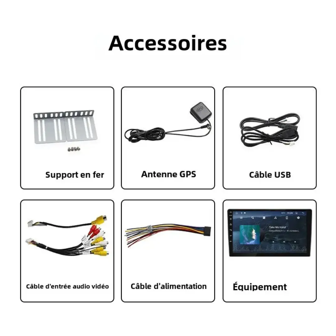 Autoradio 7" 1GB de ram + 16GB de stockage interne, IPS Écran Tactile – GPS, Bluetooth, FM/AM, 2 Din