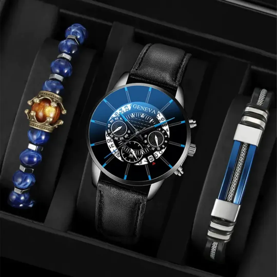 Montre Homme Élégante avec Bracelets – Ensemble 3 Pièces Style Business Décontracté