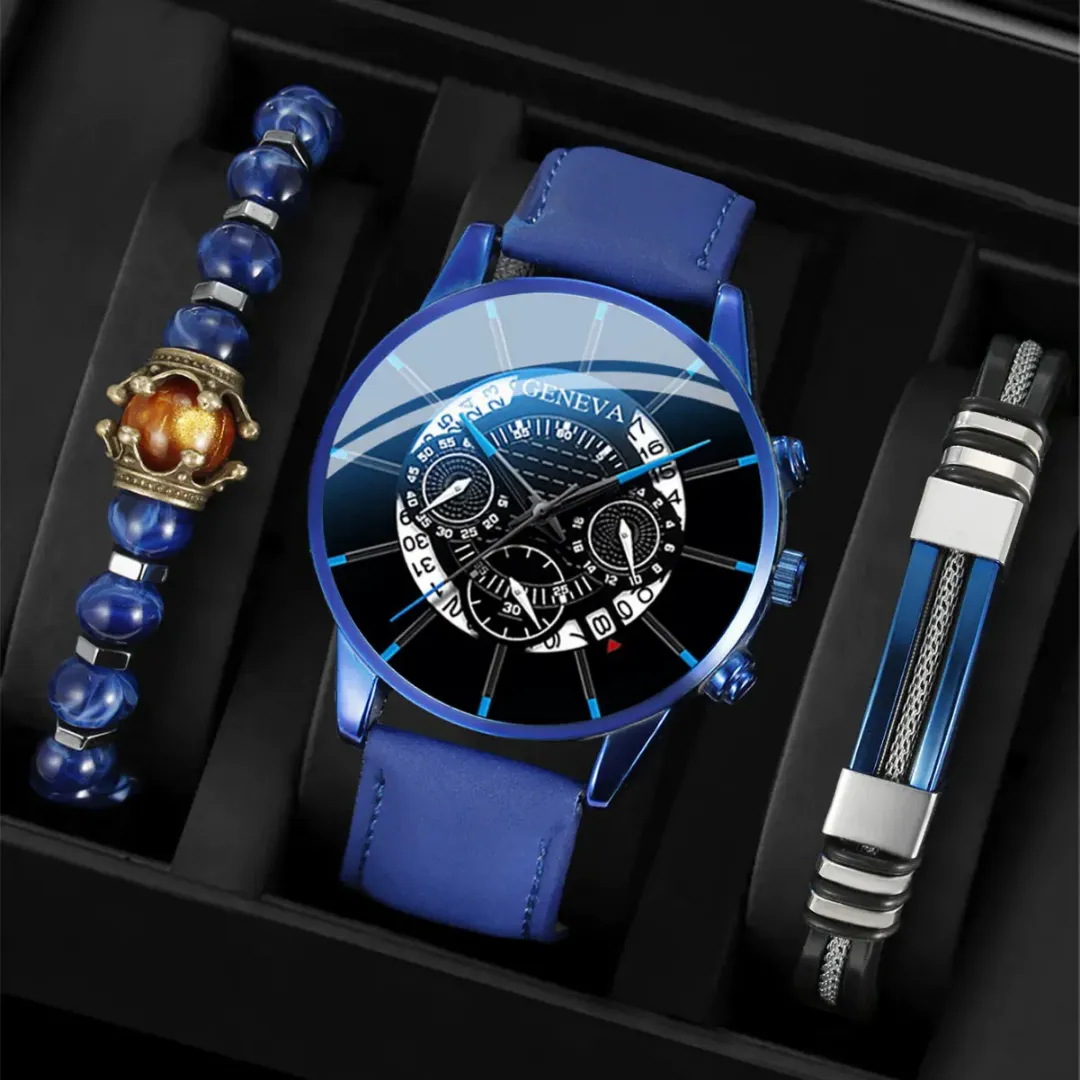 Montre Homme Élégante avec Bracelets – Ensemble 3 Pièces Style Business Décontracté