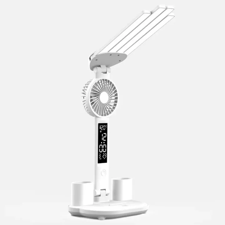 Lampe de Bureau Multifonction avec Ventilateur, Porte-Stylos et Écran LED – Éclairage Réglable pour Étude et Bureau